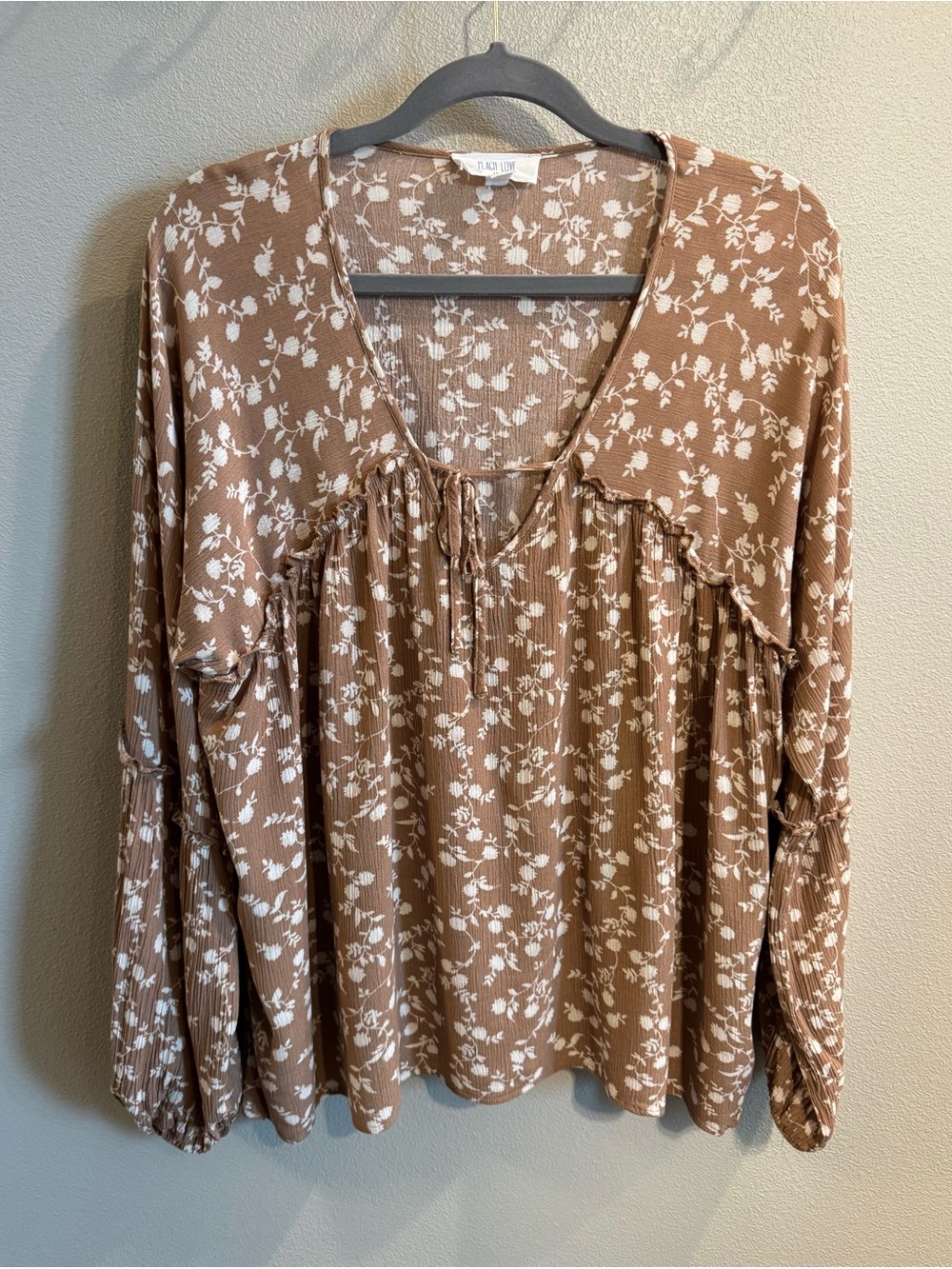 Peach Love California Tan Floral Peasant Top